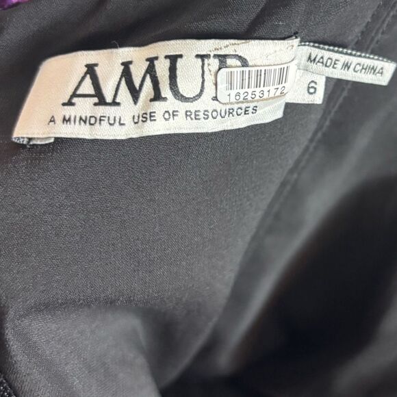 Amur Giulia Pleated Mini Dress Long Sleeve Black Purple Floral Size 6 - Picture 8 of 16